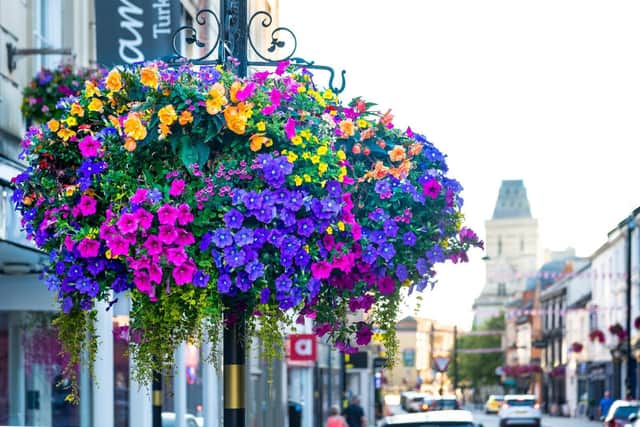 Hanging baskets in the town centre this year  (Photo credit ‘Stu Vincent photography’)