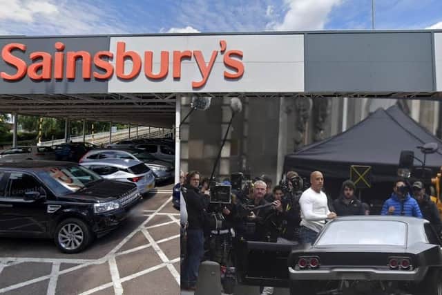 Police say around 40 cars descended into Sainsbury's car park in Sixfields on Friday night (March 17), similar to a scene from Fast and Furious starring Vin Diesel (right)