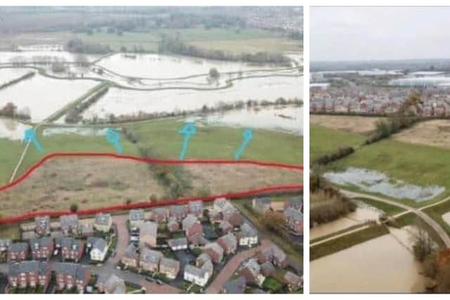 Drone imagery captured by a local resident was sent in as part of the objections to highlight past flooding on the land in question