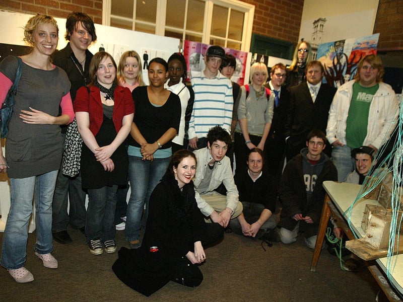 An exhibition of the work of Northampton College Diploma in Art and Design students, at Northampton Museum and Art Gallery.  Pictured: Art lecturer Linzi Bright with the students.