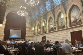 The meeting took place in the council chamber of the Guildhall, Northampton. Councilors discussed the overspend for the Children\'s Trust and how to reduce costs whilst still offering young people much-needed support. 
Credit: Nadia Lincoln LDR 