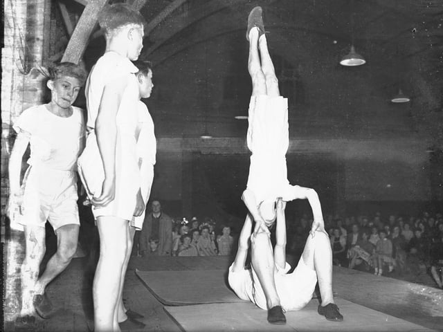 Gymnastics display at the Festival Of Queens, Drill Hall, Clare Street, Northampton, March 19, 1959
