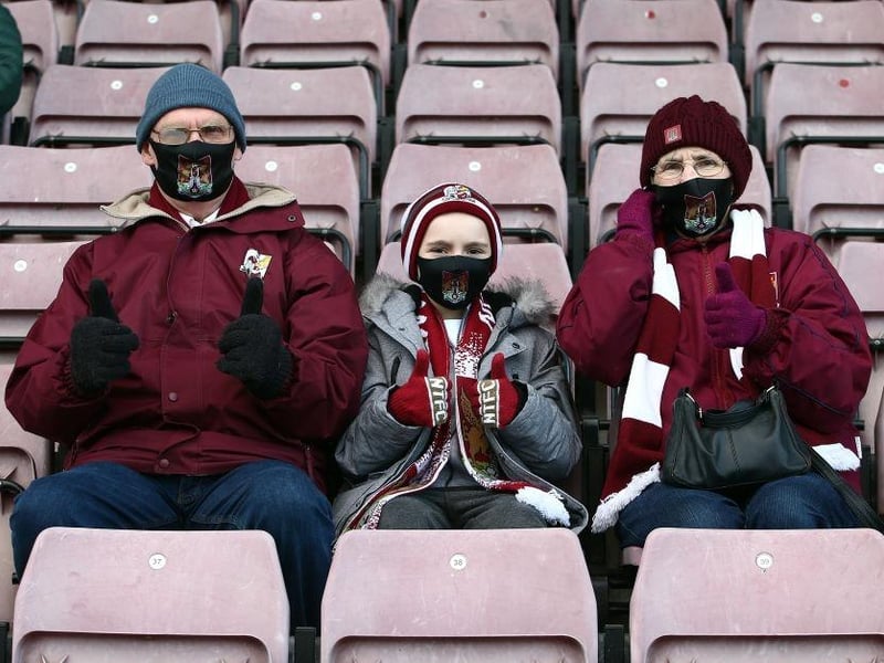 Northampton Town fans return to watch their team for the first game since 07.03.20 due to the coronavirus pandemic during the Sky Bet League One match between Northampton Town and Doncaster Rovers on December 05, 2020