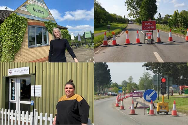 Owner of The Buttery Tearoom, Polly Chadwick (top left), and owner of Rosie's Dog Grooming (bottom left) claim their businesses have lost hundreds of pounds due to the seventeen day closure of The Causeway.