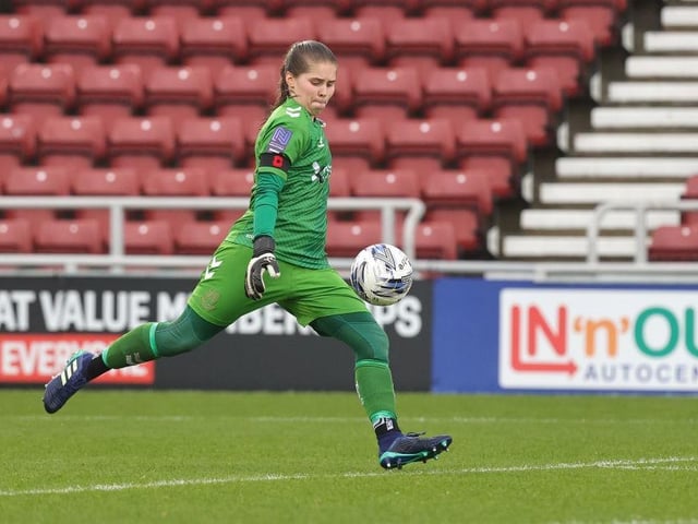 Cobblers goalkeeper Holly Mayfield launches the ball downfield