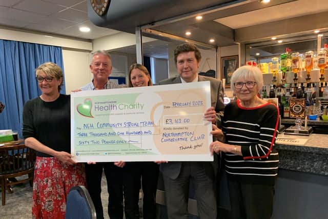 Andrew Lewer MP with the local Conservative Club Chair presented funds raised to NGH staff 