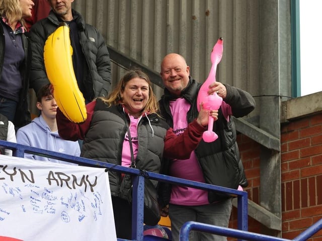 Northampton Town supporters prior to the final game of the season at Tranmere Rovers.