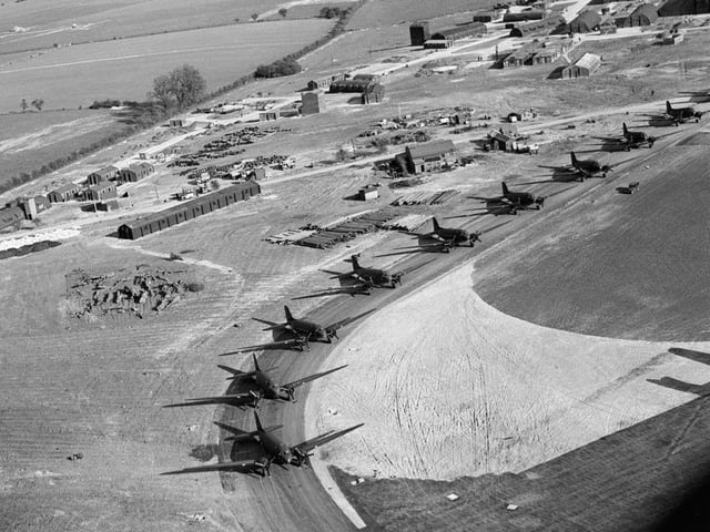 Douglas C47 parked at Spanhoe ready for action note there are no D-Day indentification showing