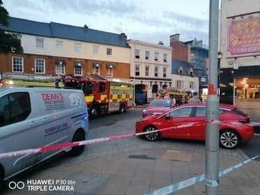 The scene outside the flats in Sheep Street on Tuesday (June 28)
