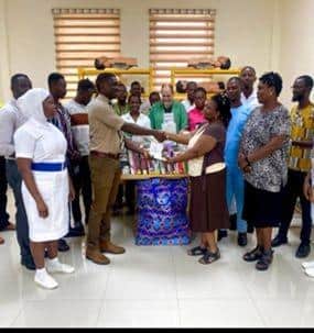 Eunice formally hands over donations at a Ghanian hospital