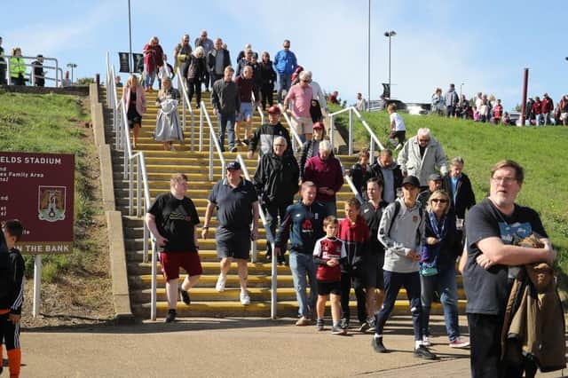 Fans arrive at Sixfields Stadium prior to the Sky Bet League Two between Northampton Town and Rochdale on September 17, 2022.