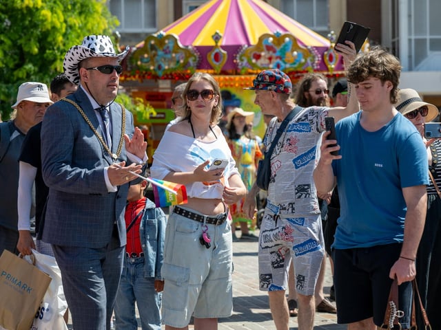 Northampton Pride 2026 in the Market Square on Saturday July 11, 2026. Photo by David Jackson