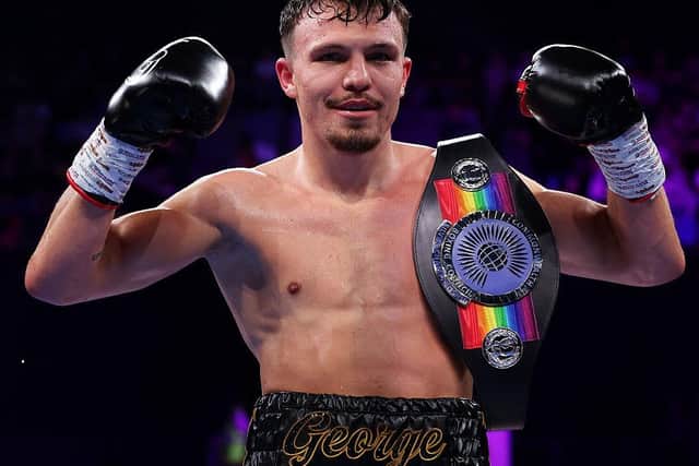George Liddard celebrates with the Silver Commonwealth champion belt last weekend