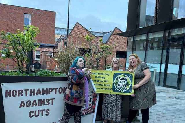 Jo Frost leading the protest for Northampton Against Cuts gathered outside One Angel Square
