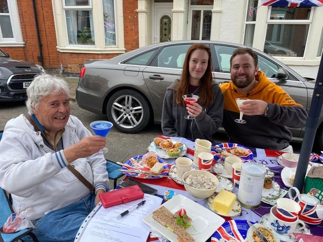 Street party goers in Ashburnham Road, Abington enjoyed live music, a raffle and a game of pin the crown on the Queen.