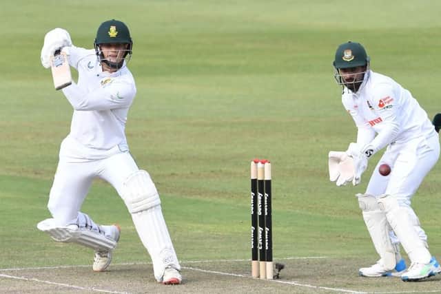Ryan Rickelton in batting action for South Africa against Bangladesh