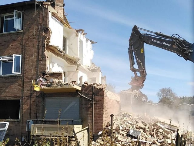 St Mary’s Court and Berkeley House, off Horsemarket, in the Spring Boroughs area of Northampton was demolished in March 2021 to make way for more modern council houses. The demolition involved destroying a total of seven flat blocks comprised of 82 flats built in the 1960s.
