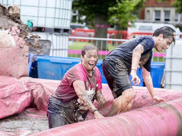 All smiles as participants tackled obstacles during Race for Life's Pretty Muddy on Saturday July 13, 2024 in Abington Park.