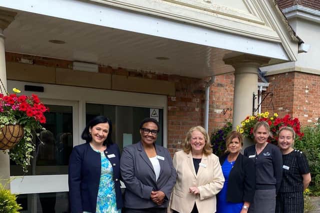 Natasha Lazovic with General Manager Mo Masedi, Managing Director Angela Bradford, Regional Director Mary-Jane Jekiel, Deputy Manager Elina House & Divisional Clinical Lead Nurse Katie Lloyd on the recent visit