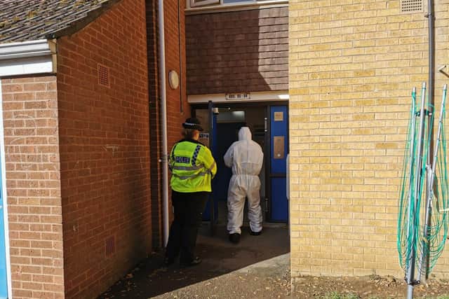 The scene of the murder investigation at Lawrence Court, Northampton.