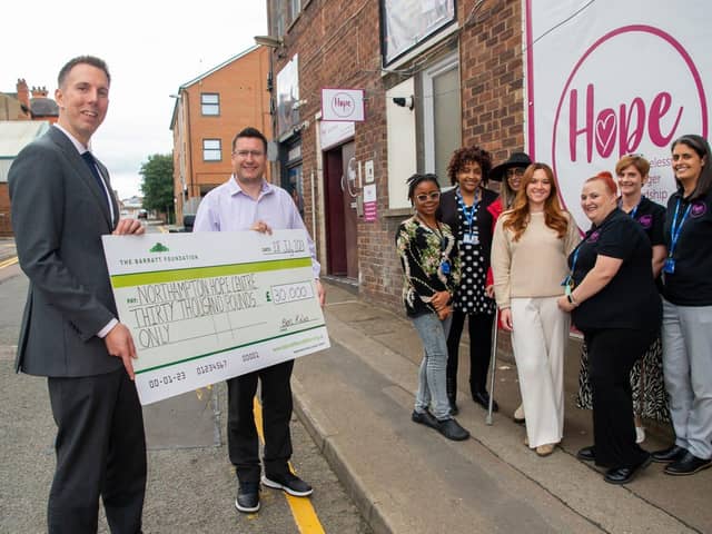 DWSM - SGB-6813 - Ben Kalus holding the cheque with Northampton Hope Centre CEO, Alex Copeland