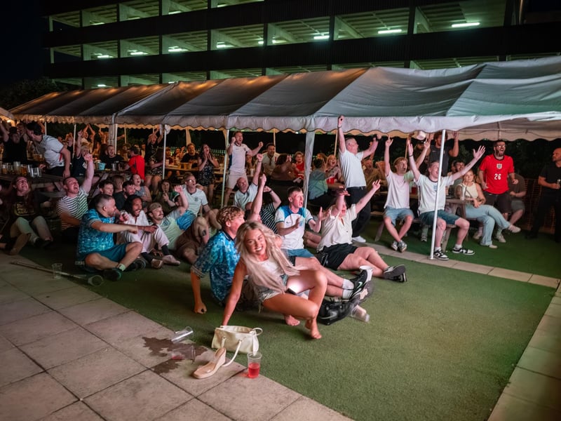 Football fans watching England vs Panama in the garden of The Black Prince in Northampton on Saturday, June 27, 2026. Photo by David Jackson.