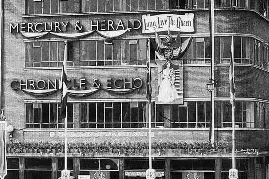 The former Chronicle and Echo building in the town centre. Circa 1950s/1960s.
