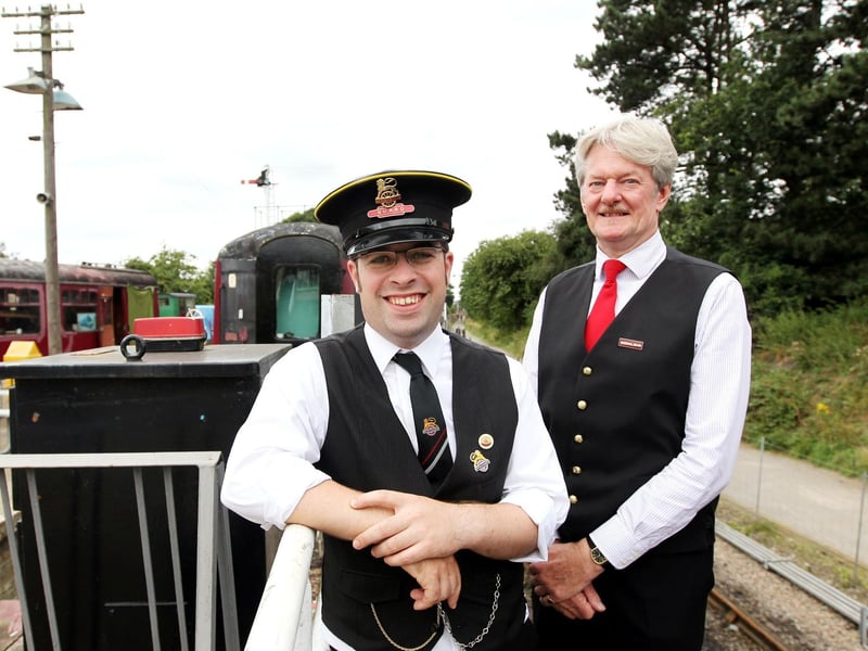 Staff at Pitsford & Brampton Railway Station, Chapel Brampton, enjoy a day at work.