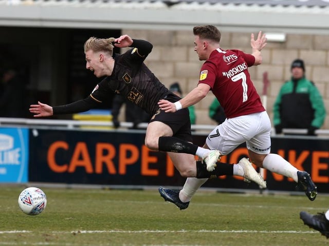 Hoskins received the only red card of his Cobblers career against Mansfield in March 2020, the final game before lockdown. His foul on Harry Charsley was only 10 minutes in and left Town's place in the play-offs vulnerable, but he and the team would bounce back in style.... eventually!