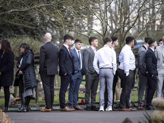 Hundreds gathered to pay their respects to the 20-year-old amateur footballer who tragically died last month