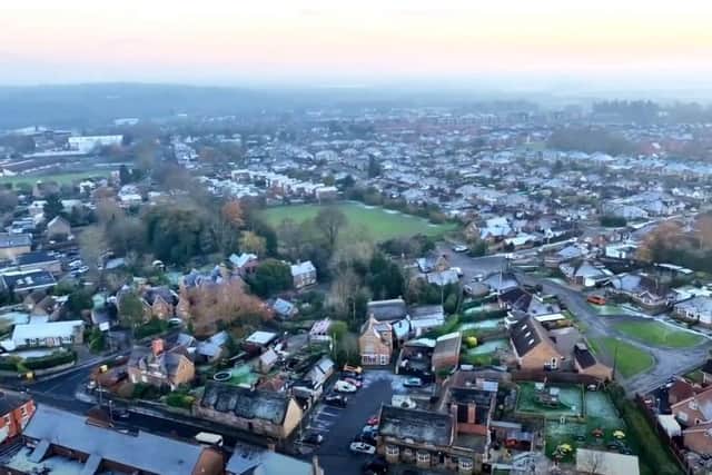 Drone footage of Main Road in Duston on December 1