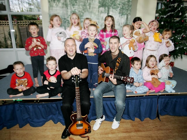 Nativity production at Roade primary School - Former Pupil parent, Andy Johnson (right) with fellow muscian have written a christmas song which the pupils will sing for their Christmas nativity.