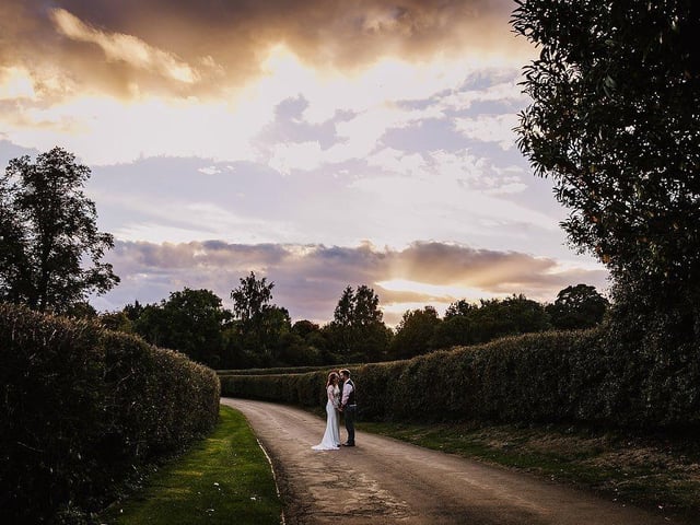 The exclusive-use wedding venue with accommodation is situated between Church and Chapel Brampton and offers stunning views of the surrounding landscape.