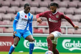 Akin Odimayo on the attack for the Cobblers against Barrow (Picture:Pete Norton)