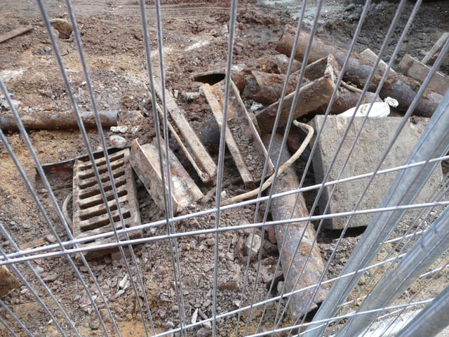 Tram line uncovered in Gold Street, Northampton, during extensive work on the road in 2009.