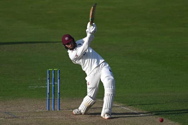 Rob Keogh hammers a boundary on his way to 154 not out for Northants versus Essex at the County Ground on Tuesday (Picture: Shaun Botterill/Getty Images)