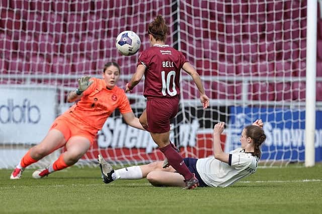 Jade Bell takes a shot during Sunday's game against Peterborough