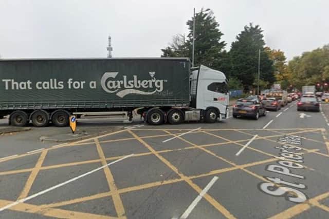 St Peter’s Way yellow box at Weston Wharf is one of the 13 potential new sites where WNC could fine drivers £70 for traffic offences