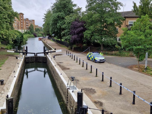 Pictures from day four of a murder probe by the River Nene near Beckets Park, where a man was found dead on a bench early Friday morning (August 1). Northamptonshire Police divers were searching the water on Monday morning (August 4) and are appealing for witnesses.