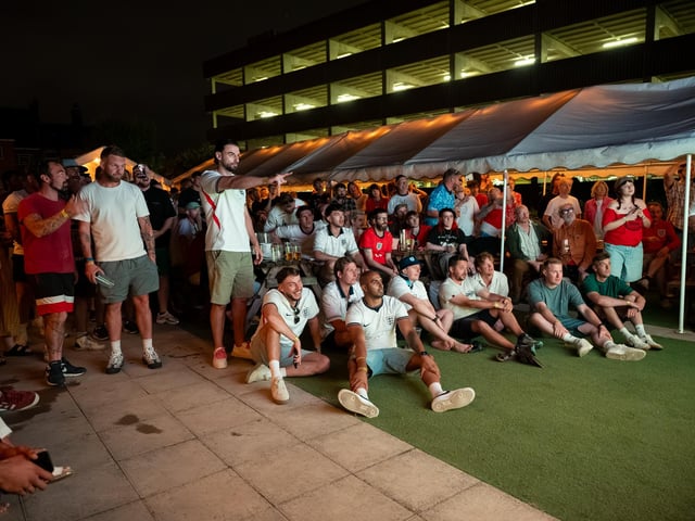 Football fans watching England vs Norway in the garden of The Black Prince in Northampton on Saturdy, July 11, 2026. Photo by David Jackson.