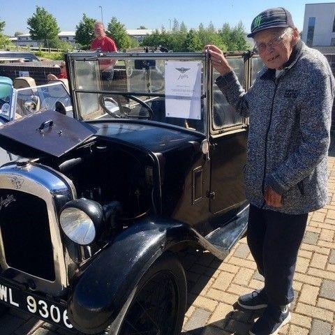 Douglas Ward standing next to this son's 1930 Austin 7 Chummy.