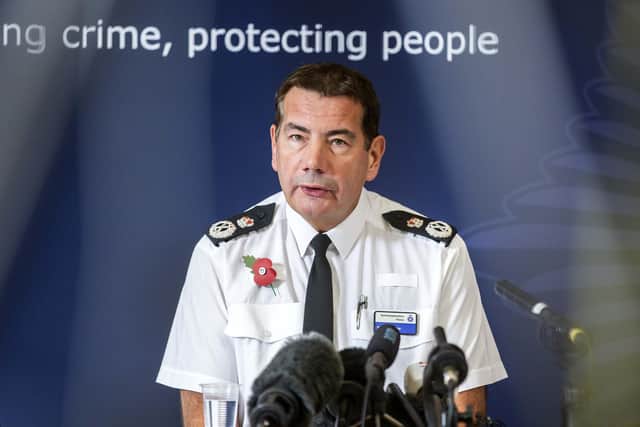 Former Chief Constable of Northamptonshire Nick Adderley at a press conference on the investigation into the death of Harry Dunn 2019
