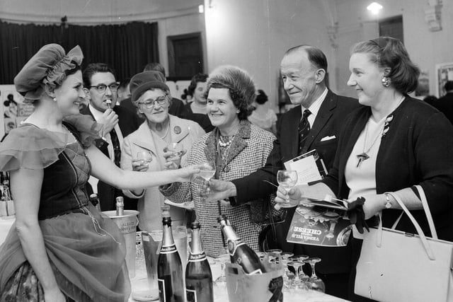 An evening of wine tasting at Corstorphine Public Hall, in Kirk Loan, in October 1964.