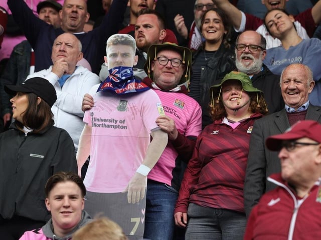 Northampton Town supporters prior to the final game of the season at Tranmere Rovers.