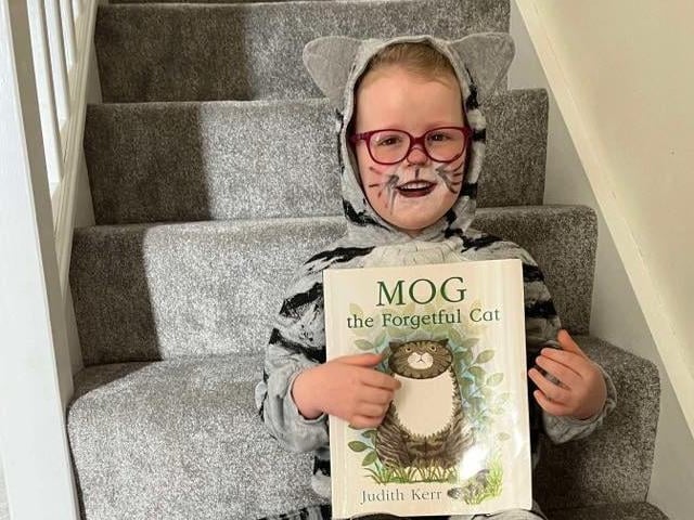 Holly, aged five, as Mog.