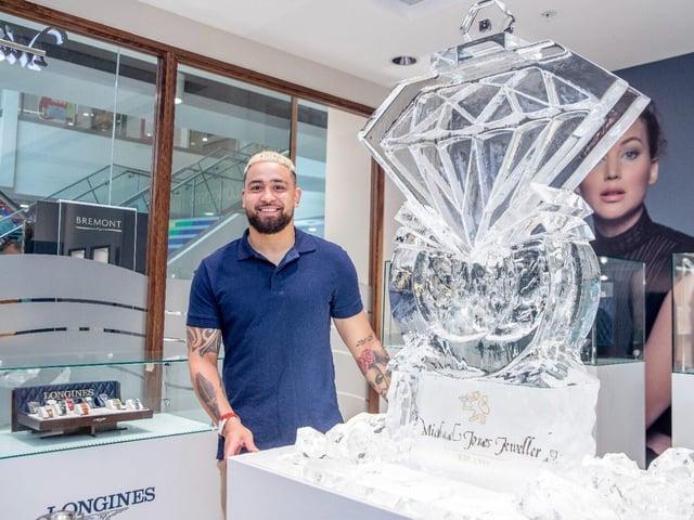 The stunning ice sculpture at Michael Jones Jeweller