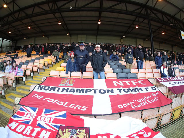 2022: Northampton Town fans prior to the Sky Bet League Two match between Port Vale and Northampton Town at Vale Park on February 12, 2022 in Burslem, England. (Photo by Pete Norton/Getty Images)