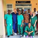 Rob Hicks, Karen Leyden, Nichola Patterson and Ebenezeer Boateng with the surgical team 