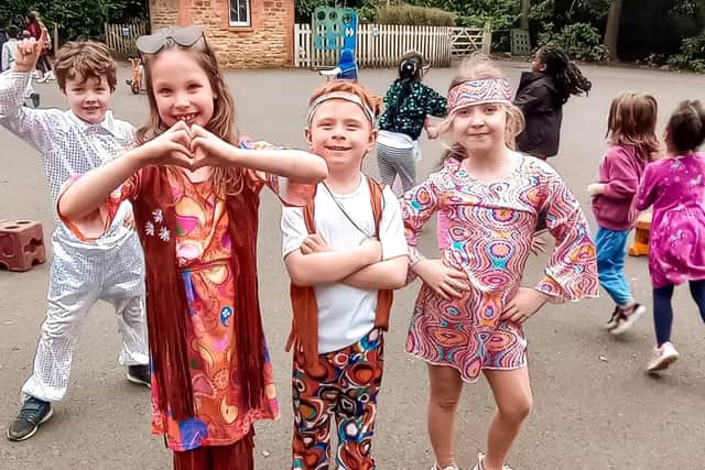 Pupils embraced the fundraiser by dressing in 1970s-inspired outfits