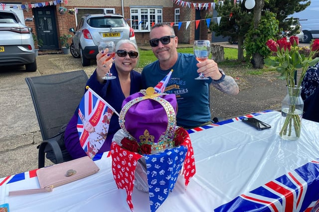 Jackie and John Flanders, celebrated the King's coronation at the Barnard Close street party with their fantastic crown centerpiece!